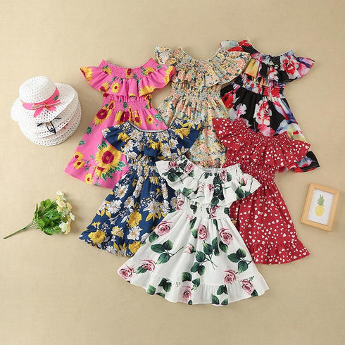 Summer Girl's Floral Waist Dress
